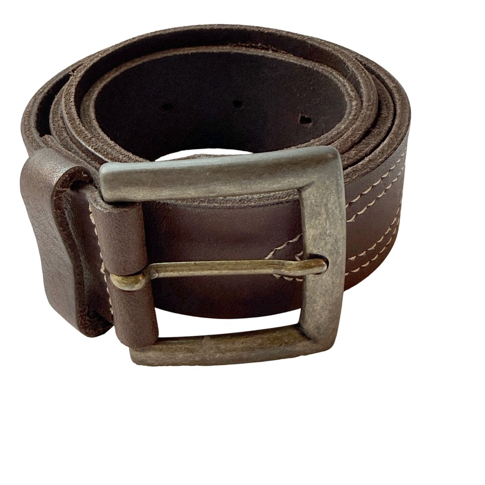 Banana Republic Womens Brown Leather Belt Contrast Stitch Brass Buckle Large